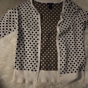 Ann Taylor Black and White Polka Dot Cardigan